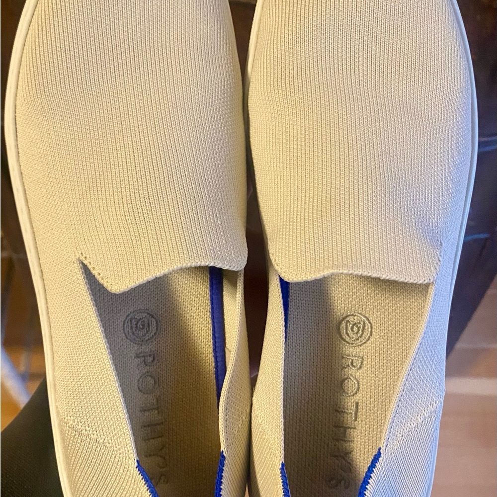 Rothy's Beige and Blue Slip-On Flats